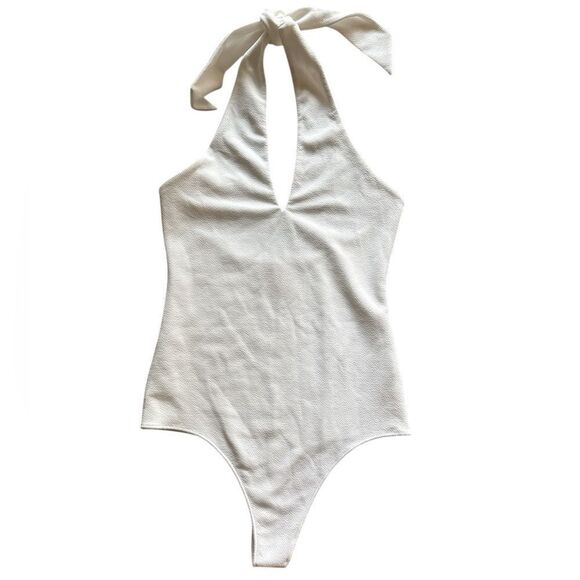 Show Me Your MUMU Women White Jasmine Halterneck Bodysuit Size XL - Picture 6 of 9